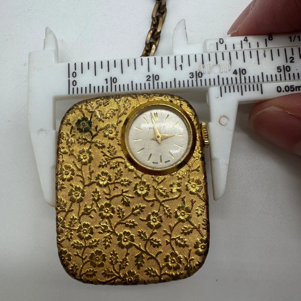 Vintage Reuge Swiss‎ Musical Pocket Watch Keychain Gold Tone Floral Embossed Fob